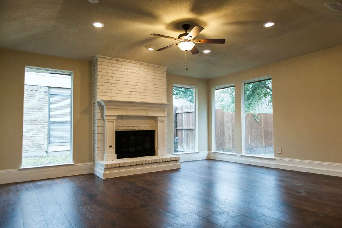 Living room and fireplace.